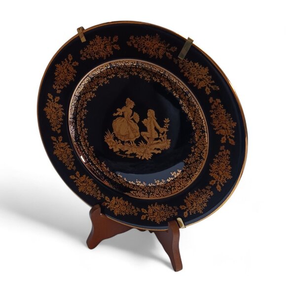 Vintage Limoges Castel France Porcelain Plate - 22K Gold Trim, Cobalt Blue, 8.5" - Picture 6 of 9